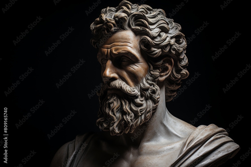 Dramatic portrait of an ancient marble sculpture