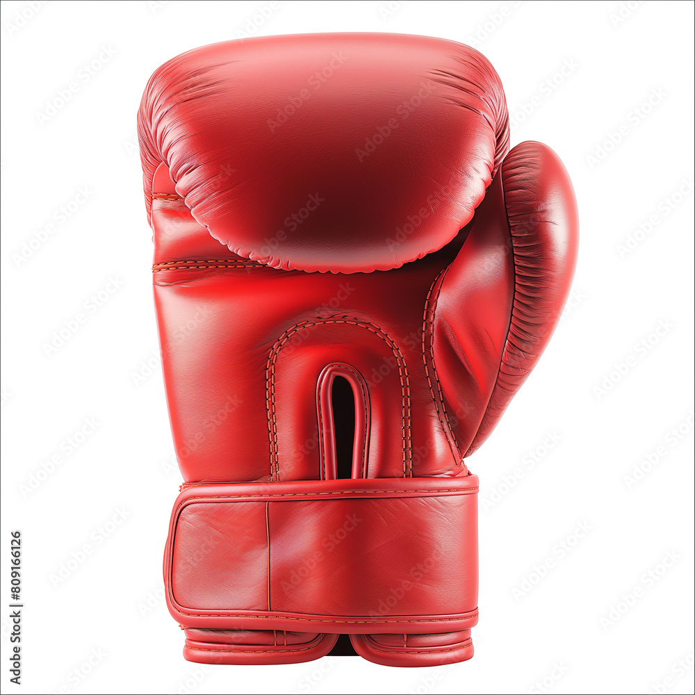 a close up of a red boxing glove on a white background