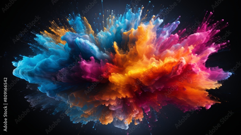 Colorful explosion of paint in the dark