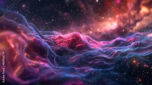abstract space particles floating through a galaxy far away with bright light in center. beautiful mesh background
