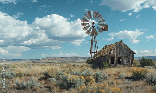 An abandoned old style wind mill in a ghost town in New Mexico