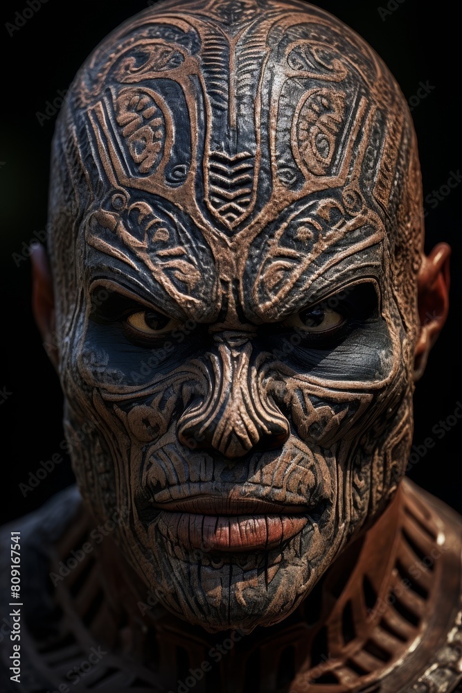 Detailed tribal tattoo design on human face