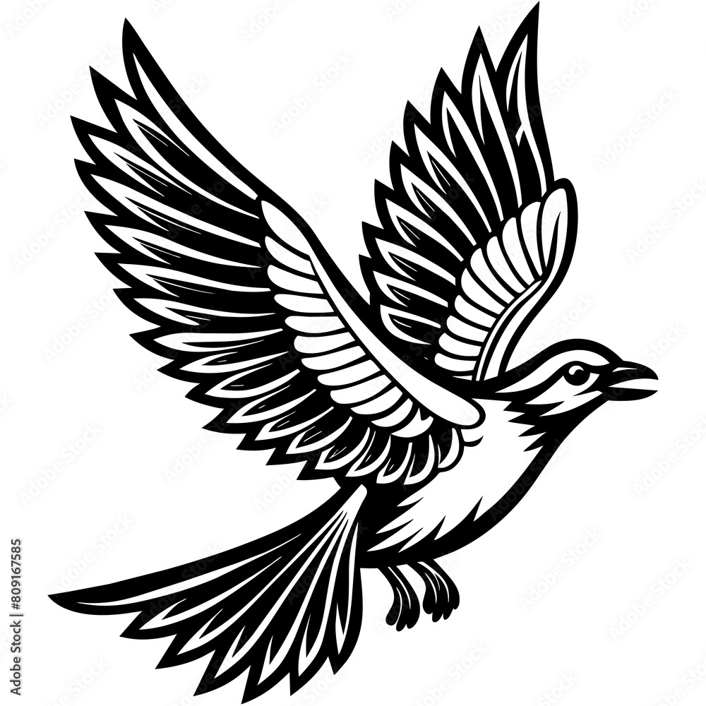 Fototapeta premium Bird flying outline vector illustration