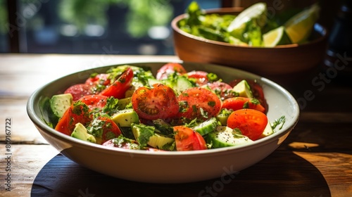 fresh vegetable salad with tomatoes and cucumbers