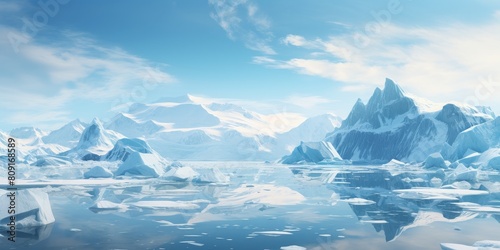 Serene arctic landscape with icy mountains and reflective water