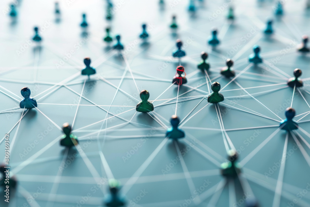 A group of people are connected to each other by lines A group of people are connected to each other by lines
