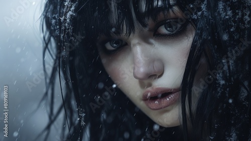 Mysterious woman in the snow