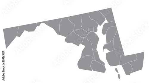 Map of the US states with districts. Map of the U.S. state of Maryland photo