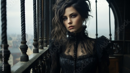 Mysterious woman in dark gothic attire © Balaraw