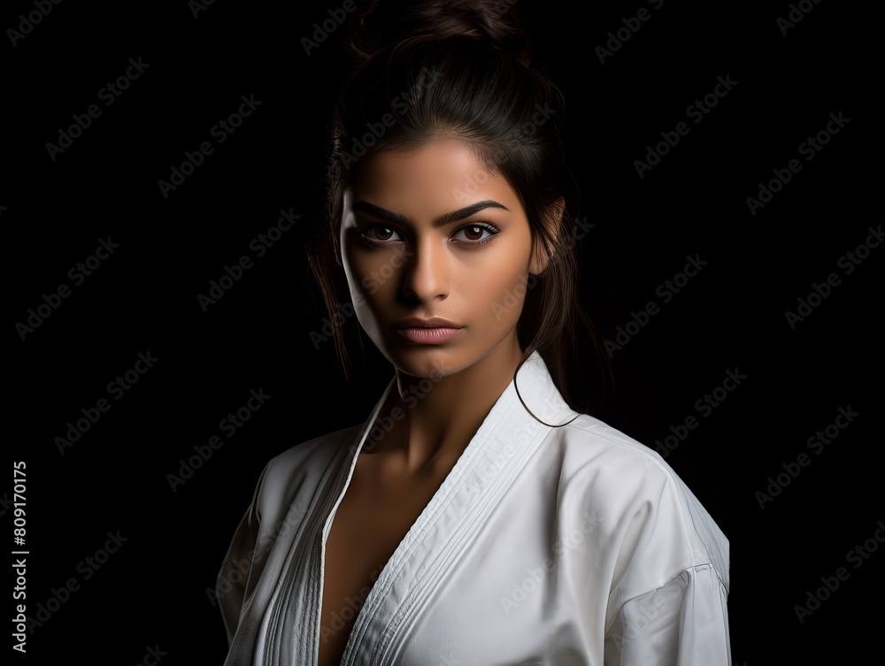 Confident woman in martial arts uniform