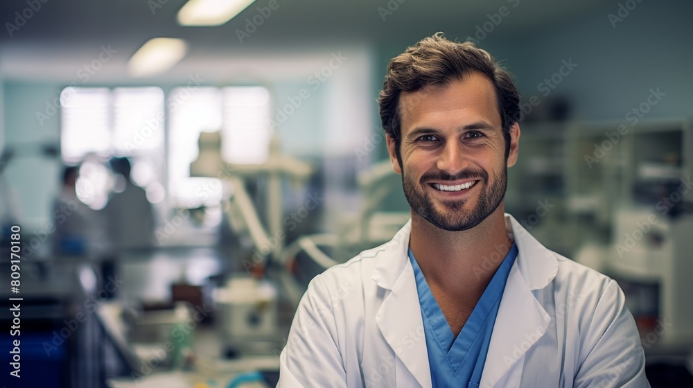 smiling doctor in medical lab smiling doctor in medical lab