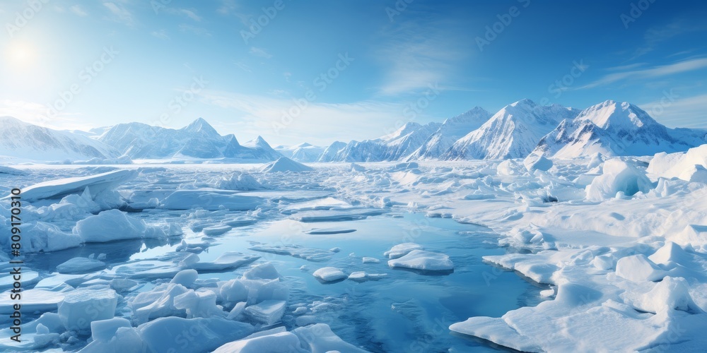 Breathtaking Icy Landscape with Snowy Mountains