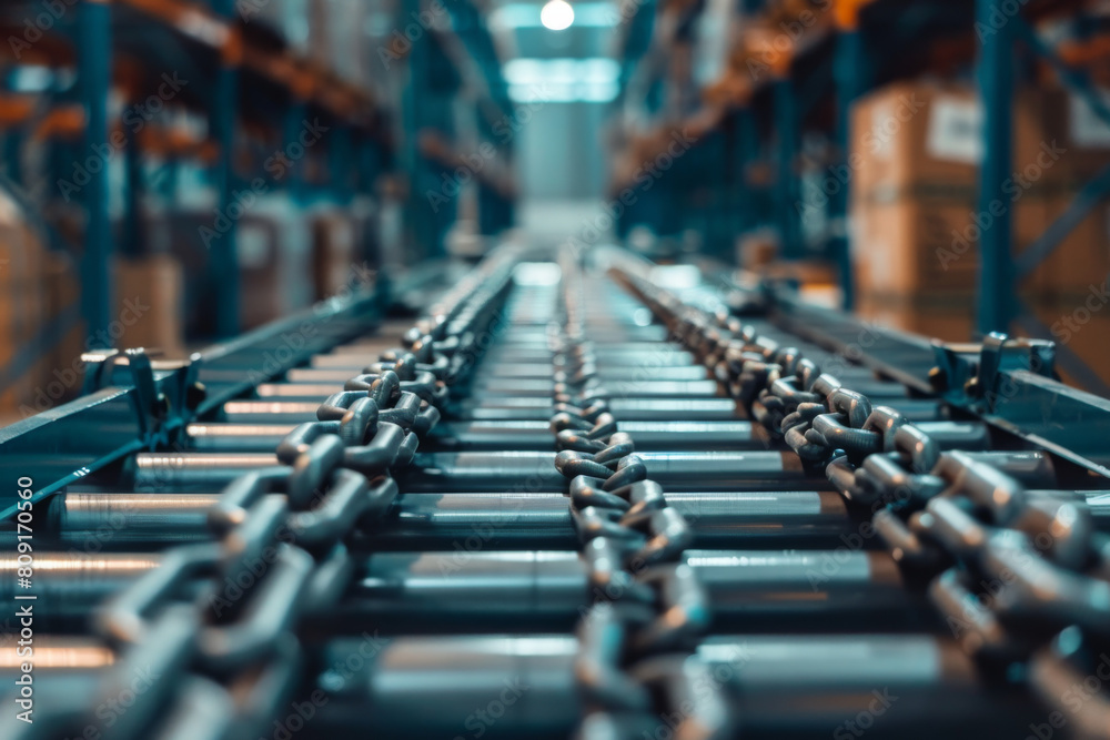 Obraz premium A conveyor belt with a lot of chains on it