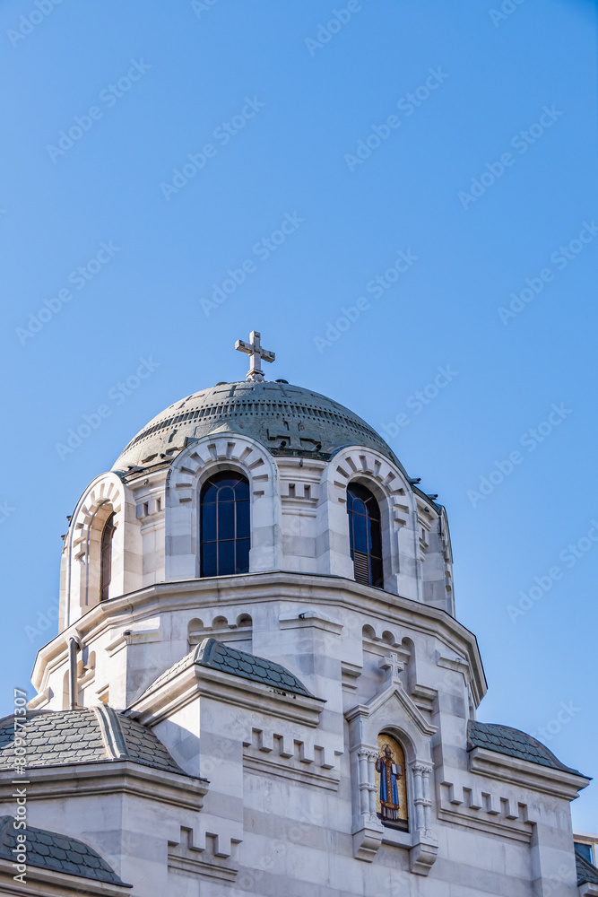 Chapel in the courtyard of the Orthodox Cathedral of St. Nicholas (Cathedrale Orthove Saint-Nicolas de Nice). French Riviera, Cote d'Azur, Nice, France.