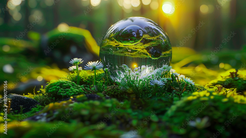 crystal globe on Rolling Moss Scene Maps, Photographic Depth of Field crystal globe on Rolling Moss Scene Maps, Photographic Depth of Field