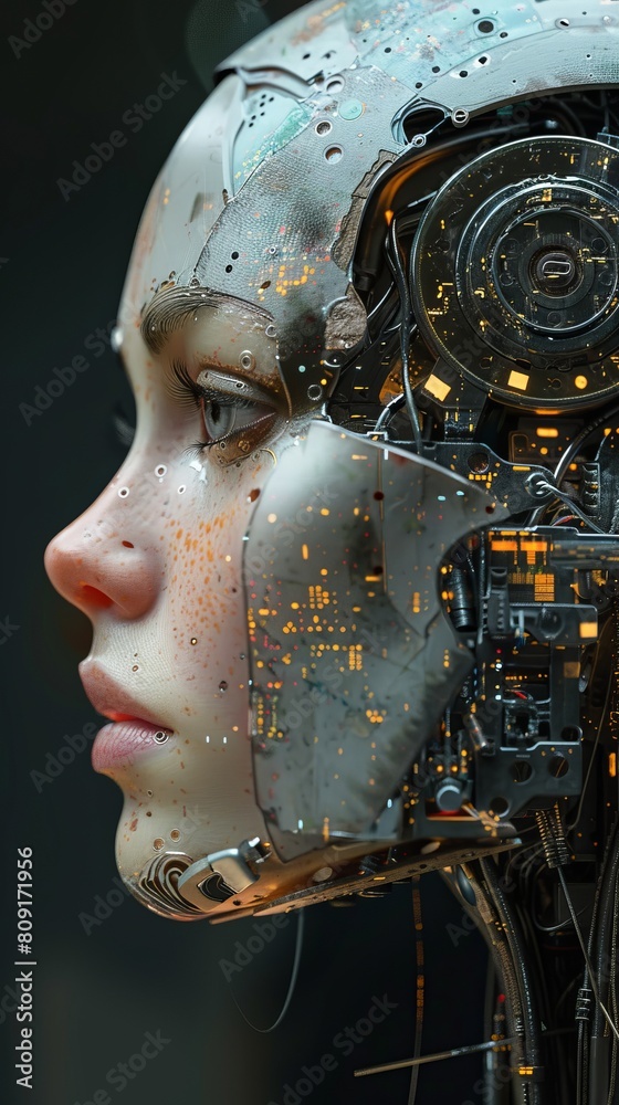 Close-up of AI-generated robot head Close-up of AI-generated robot head