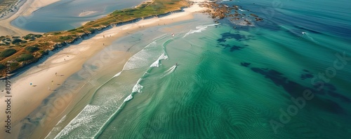 Aerial view of kiteboarding in Paternoster Beach, Western Cape, South Africa.