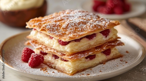 Mille-Feuille napoleon prepare classic mille-feuille napoleon with layers of crisp puff pastry AI generated