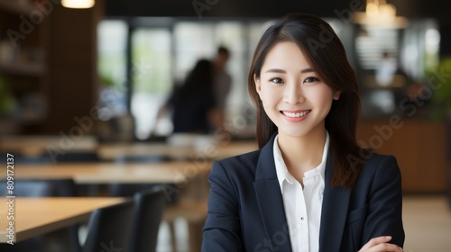 Smiling asian businesswoman in office