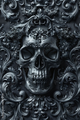 Floral Adorned Skull in Moody Blue Tones  © Franz Rainer