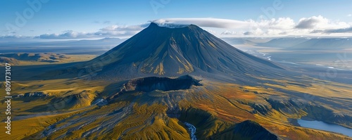 Aerial view of Maelifell volcano, Hella, Southern Region, Iceland.