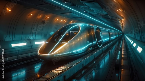 The future of transportation is here. The Hyperloop is a new type of train that can travel over 600 miles per hour. photo