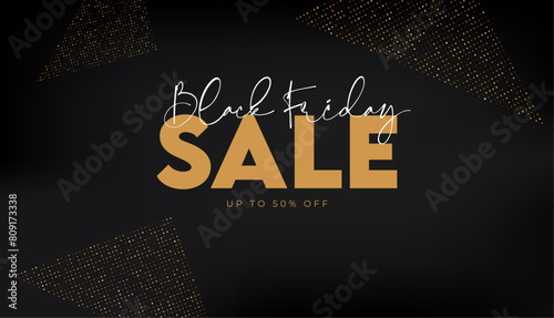 Sale text template, shop online, black friday, dicount season. Banner, advertising. Social media frame, sell background for business in black and gold