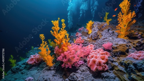 Underwater coral reef garden with tropical fish