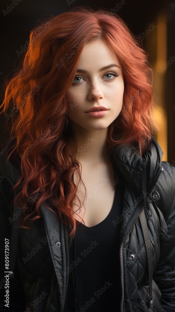 Striking redhead with intense gaze Striking redhead with intense gaze