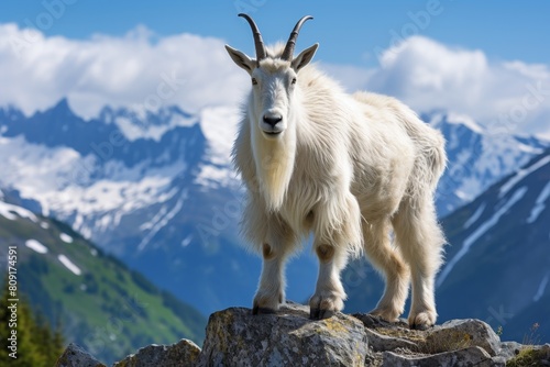 Majestic mountain goat standing on rocky cliff