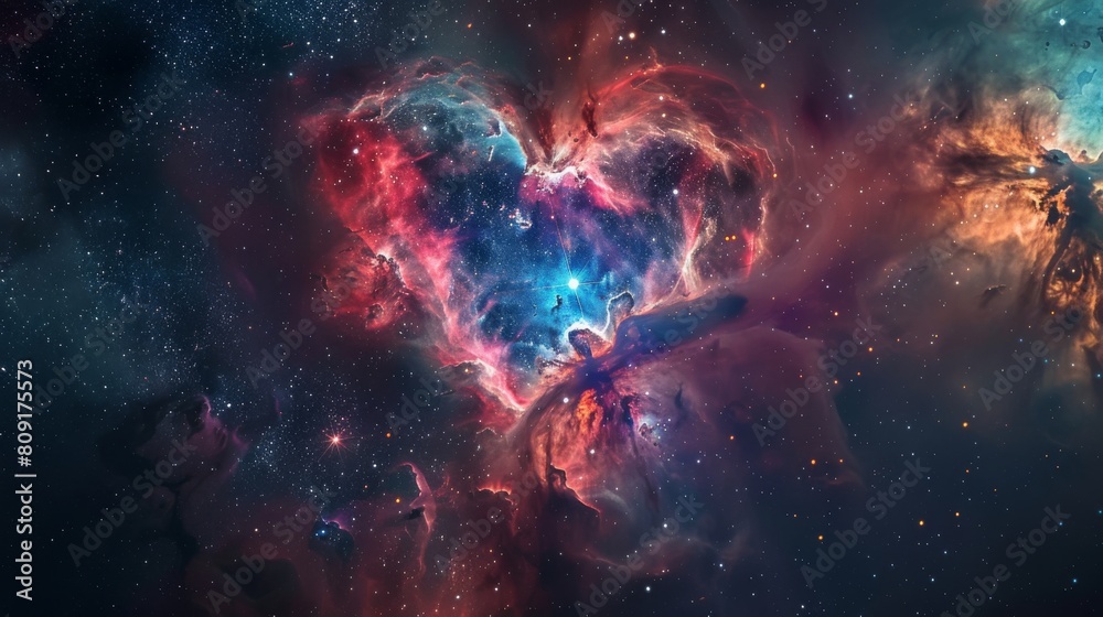 Astronomical Phenomenon Of Heart-Shaped Nebula In A Starry Sky. Generative AI