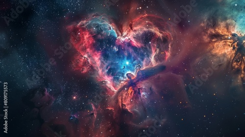 Astronomical Phenomenon Of Heart-Shaped Nebula In A Starry Sky. Generative AI