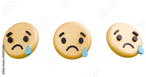 Dynamic 3D Sad Emoji: Expressive Render in 3 Angles for Social Media, Marketing, and Design Projects
