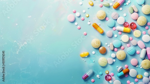 Assortment of colorful pharmaceutical pills and capsules