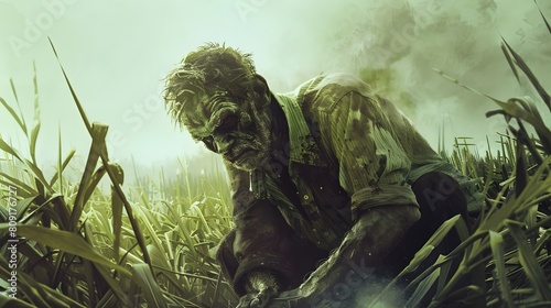 zombie farmer tending to his crop of sugar cane  photo