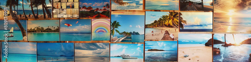Travel Agent s Wall  Adorned with travel destination photos  vacation packages  and a board with travel itineraries