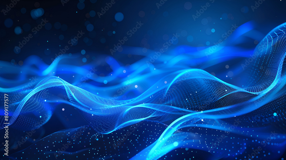 Fototapeta premium Mesh or net with lines and geometric shapes detail ,Abstract background with glowing particles, wave lines and bokeh