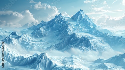 A painting of a vast icy mountain range. © BoOm