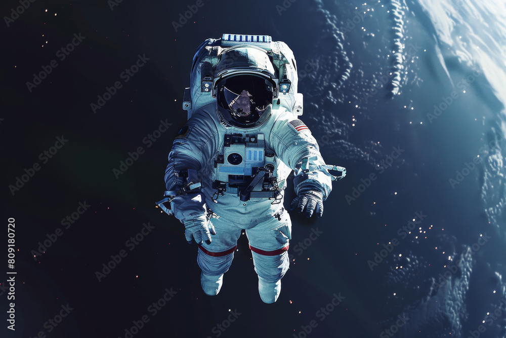 A man in a space suit is floating in space A man in a space suit is floating in space