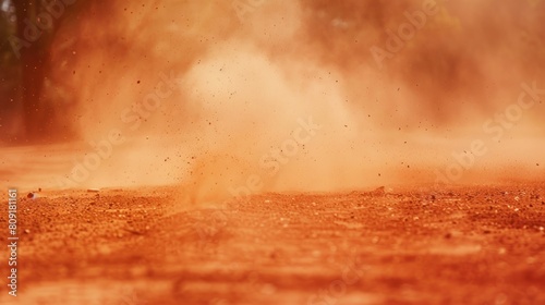 Clouds of dust from racing cars on desert