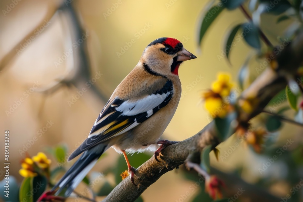 Wild Goldfinch perched on a branch, goldfinch bird, Carduelis carduelis, perched eating seeds during Winter season, Ai generated Wild Goldfinch perched on a branch, goldfinch bird, Carduelis carduelis, perched eating seeds during Winter season, Ai generated