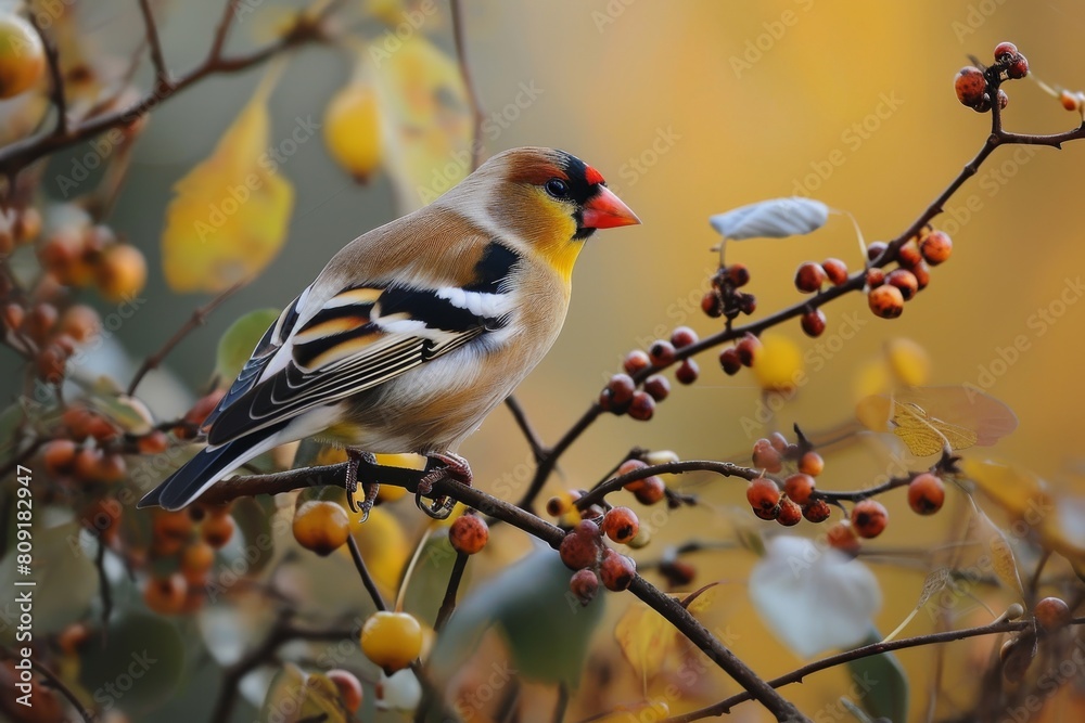 Wild Goldfinch perched on a branch, goldfinch bird, Carduelis carduelis, perched eating seeds during Winter season, Ai generated Wild Goldfinch perched on a branch, goldfinch bird, Carduelis carduelis, perched eating seeds during Winter season, Ai generated