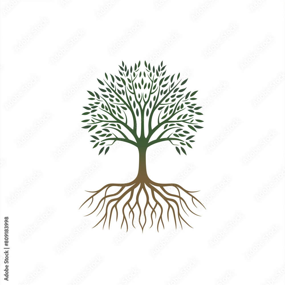 Naklejka premium Minimalist Tree Outline with Roots Logo – Grounded and Organic Branding