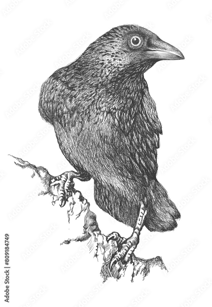 Fototapeta premium Raven Rook Black Intelligent Bird Digital Illustration 
