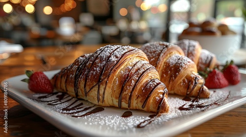 Nutella stuffed croissants indulge customers with flaky croissants stuffed with gooey nutella filling AI generated