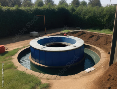 Construction site in the park. Construction of the fountain