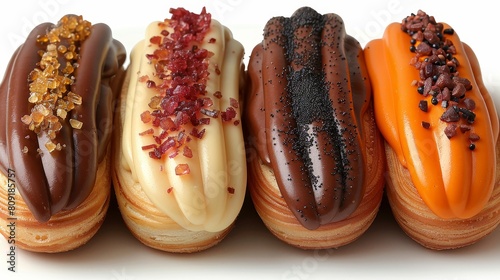 Modern eclairs reinvent classic eclairs with modern flavors like pistachio, passion fruit AI generated