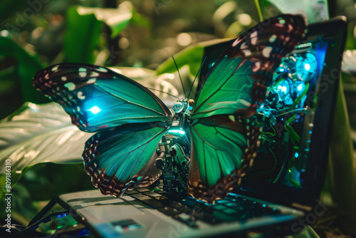 A butterfly is sitting on top of a laptop computer