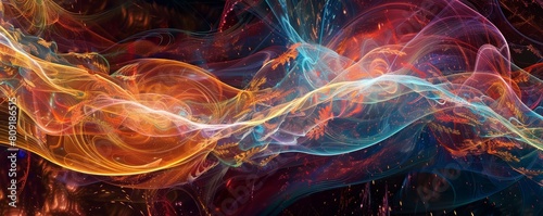 Vivid abstract fractal artwork featuring fiery waves and cool blue tones