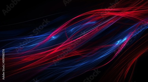 Abstract red and blue light trails on a dark background